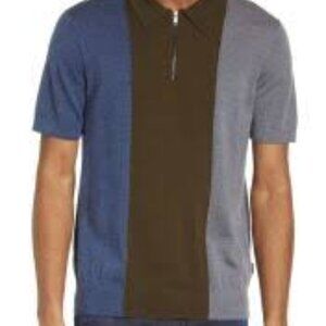 Ted Baker Swansea Stripe Color Block Zip 100% wool  Polo Knitwear Sweater Size S